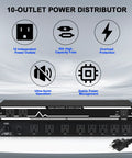 Rack Mount Power Conditioner With Ten US Outlets And Thirty Amps For Pro Audio Gear Home Theater Systems And Stage Studios with overload protection.