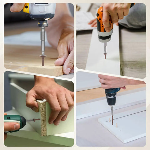 Hands using Genuine Tough Number Eight X 2 Inch Deck Screws With Star Drive Heads And No Sweat Rust Resistance for fastening wood.