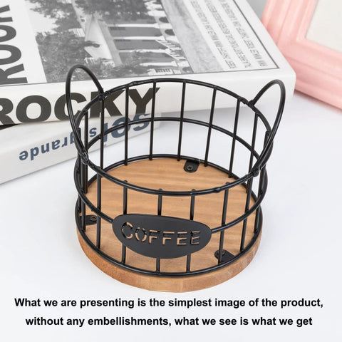 Coffee Pods Holder For Countertop With Wood Base, K Cup Organizer Basket, Sturdy Pod Storage For Kitchen Bar Counter Or Office Desk.