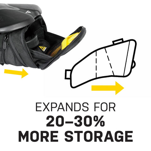 Aero Wedge Pack With Fixer F25 Large For Road And Mountain Bikes, QuickClick Mount System, expandable storage illustration