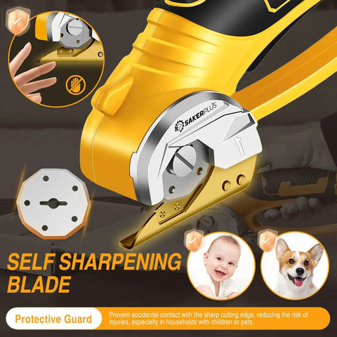 Slick Cordless Electric Scissors With Integrated Safety Shield And Quick Rechargeable 4V Battery close-up of self-sharpening blade.