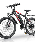 500W Electric Mountain Bike With Cruise Control And Pedal Assist For Adults 26 Inch Wheels 21 Speed Drivetrain 48V 375Wh Battery Smooth Acceleration Kickass Hill Climb Long Range Commuter EBike UL2849 Certified, black and red frame