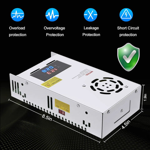 Beefy 480W 10A Adjustable DC Power Supply With Digital LED Display showing overload protection features