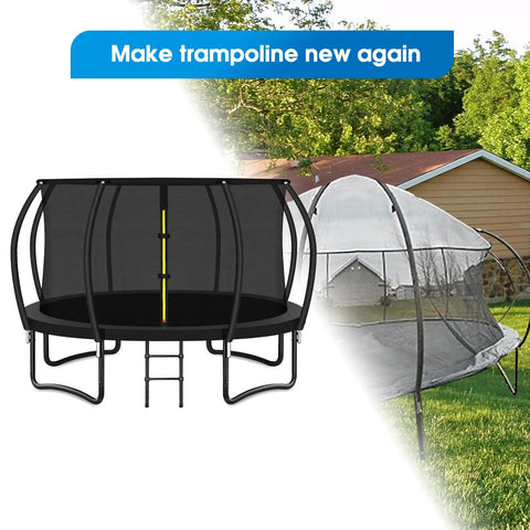 Top Shelf Trampoline Curved Net Pole Replacement Set Hella Sturdy Foam Padded for 10-16 Ft trampolines with enclosure net.