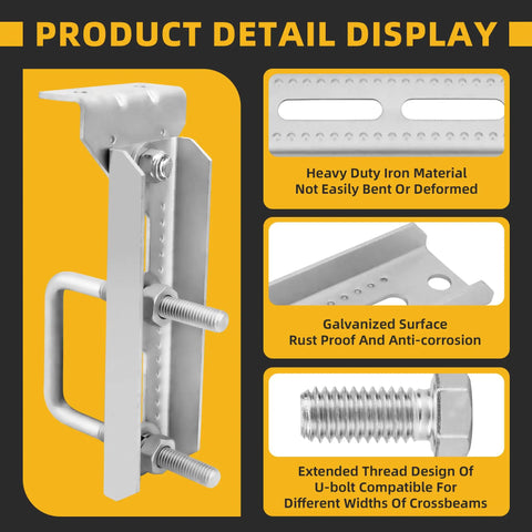 Heavy Duty Galvanized Boat Trailer Bunk Brackets With Swivel Top For Universal Fit On Various Crossmember Sizes, showing rust-proof construction.