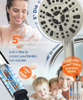 High Pressure Handheld Shower Head 5 Inch Spray Face, 10 Settings, 6 Zone Power, Anti Clog Nozzles, Hard Water Filter, Brushed Nickel