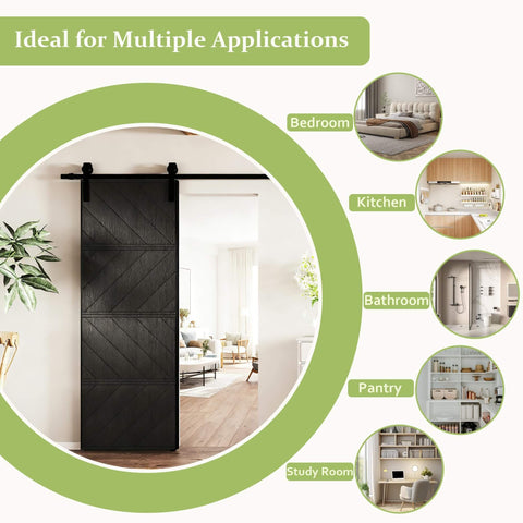 36 By 84 Inch Sliding Barn Door MDF With Waterproof Surface DIY Assembly Ready Pre Drilled Slab With Installation Hardware Kit Black Finish Durable Home Interior Room Door