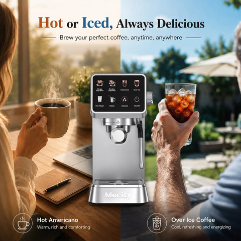 No Stress Touchscreen Espresso Machine With Automatic Milk Frother And 20 Bar Pressure for hot Americano and iced coffee.