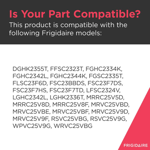 Compatibility guide for Door Shelf Bin For Refrigerators 241505501 with Frigidaire models listed.