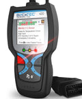 Close-up of Bluetooth OBD2 Scanner Diagnostic Tool for Cars and Trucks Code Reader with display showing engine code details