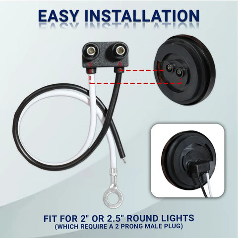 2 Prong Pigtail Wire Plug Pack For Truck Trailer RV Lighting Fits 2 Inch And 2.5 Inch Side Marker And Clearance Lights Sealed Wiring Connectors 10 Pcs, showing 2-pin plug and wiring