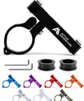 Locking Bike Water Bottle Holder Adapter in black with adjust tools and color options, fits handlebars or seat posts, secures bottles on trails.