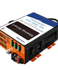 Rock Solid 55 Amp RV Power Converter And Battery Charger 120V AC To 12V DC showing back view with wiring terminals and input ports.