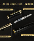 Premium Black Finish Fountain Pen With Fine Nib, Smooth Ink Flow, Full Starter Set Including Cartridges, Converter And Sleeve