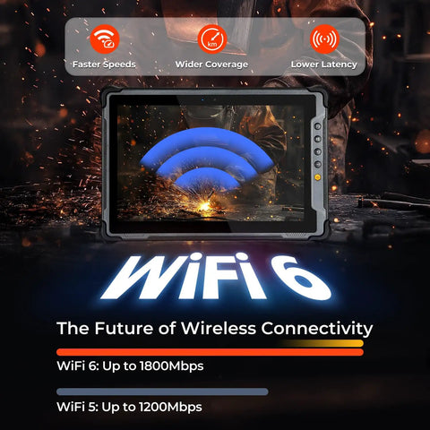 Built Like A Tank Rugged Tablet Running Windows 11 Pro With 10.1 Inch 1000 Nit Sunlit Screen WiFi 6 showcasing wireless features and performance.