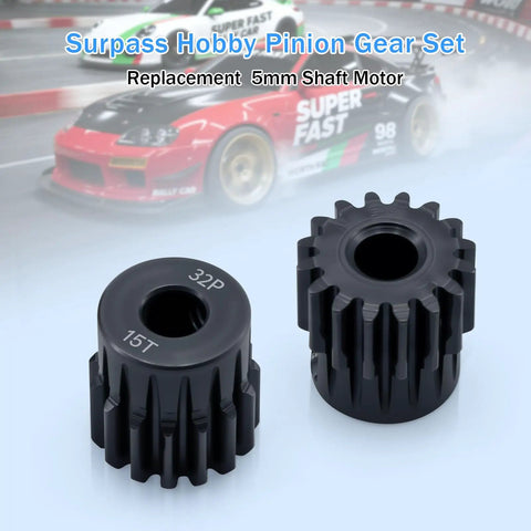 32P Hardened Steel Pinion Gear Set With Hex Key Screwdriver Built Tough For 1/8 RC Cars, 13T 14T 15T 16T 17T Teeth, 5mm Hole