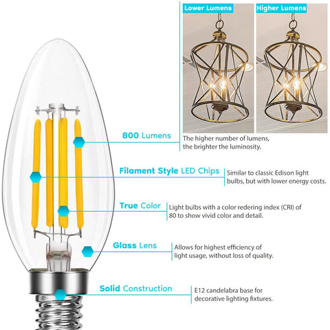 16 Pack Candelabra LED Light Bulbs That Deliver 100 Watt Shine, 800 Lumens For Crisp Natural White 3500K, 7W Dimmable E12 B11