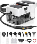 Gevolcm G1 Pro Steam Cleaner With 3 Level Adjustable Handle And 18 Accessories White portable handheld engine with hose.