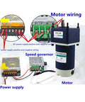 DC gear motor with brake, 120W, 12/24V, with speed controller and power supply (front view)
