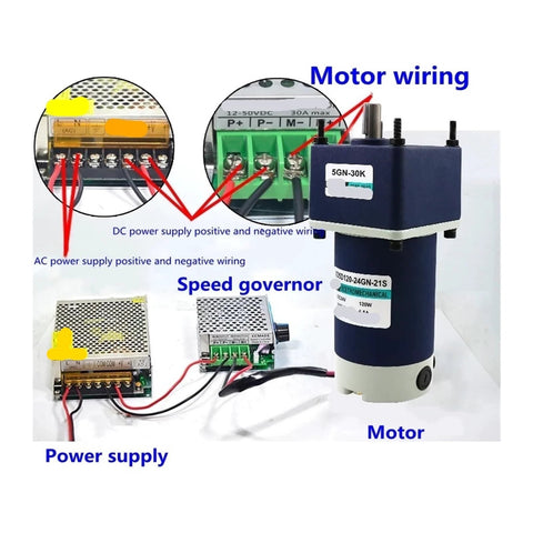 DC gear motor with brake, 120W, 12/24V, with speed controller and power supply (front view)