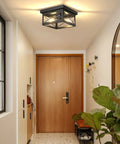 2 Light Flush Mount Square Industrial Black Ceiling Light Fixture With Vintage Farmhouse Vibe For Hallway UL Listed