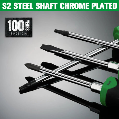 Magnetic Screwdriver Set With Slotted Phillips And Star Bits, Pro Grade S2 Steel Shafts, Heat Treated For Extra Strength