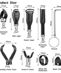 Detailed view of Tough As Nails Nine Piece Drain Auger Drill Attachment Kit For 5/16 To 3/4 Inch Cable with various cutter sizes.