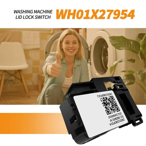 Durable Lid Lock Kit For GE And Hotpoint Washers Replacement WH01X27954 With Easy Plug And Play Install And Pro Grade Build Replaces WH01X26114 WH01X24114 EG380843M 290D1580P004 290D1580P002, black washer lid lock switch shown