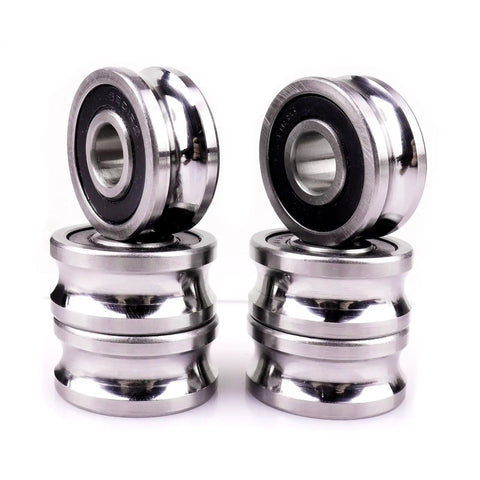 Premium U Groove Ball Track Guide Bearing Double Row Angular Contact Roller Sealed High Precision LFR5086 8X24X11MM six pack close-up view.