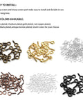 Heavy Duty Red Copper Plated Screw Eye Pin Hooks in various colors, 200 piece bulk pack for DIY jewelry making and craft projects.
