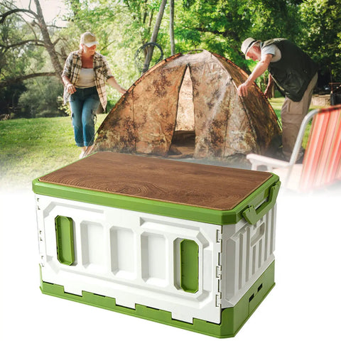 Kickass Foldable Stackable Storage Bin With Wood Lid And Massive 95 Liter Capacity Hella Tough Pp Plastic Gear Crate For Camping Tailgates And Campout Adventures Portable Trail Ready Stash