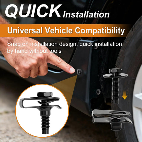 All In One M6 1.0 Fender Liner Screw And U Nut Clips Kit With 50 Pieces For Fender Engine Cover Splash Shield And Body Fasteners Mankk Universal U Nut Clips And Hex Head Bolts For Automotive Repair shown in use on vehicle for easy installation.