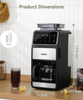 Grind And Brew 10-Cup Coffee Maker With Built-In Burr Grinder, Programmable Touch Screen, 4-Hour Keep Warm, Permanent Filter And Glass Carafe displayed on a kitchen counter.