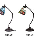 Tiffany Style Stained Glass Table Lamp With Swing Arm Base For Reading And Home Decor Rose Flower Design 5 Inch Lampshade Off-On