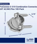 ProConnex C510 Combination Connector 3/8 AC MC Flex 100 Pack Die Cast Zinc Alloy with Tri Combo Screws for Wiring