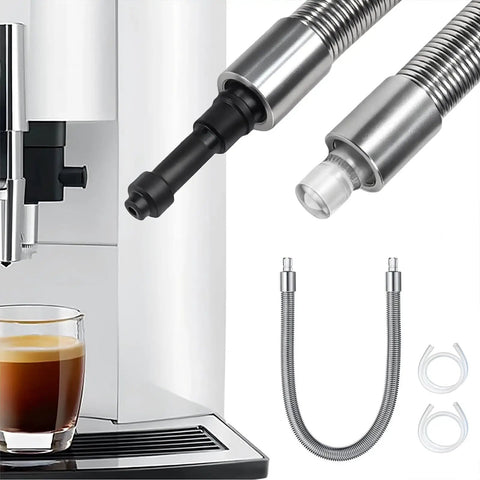 Heavy Duty Stainless Steel Milk Tube Replacement Featuring Hp1 Hp3 Adapters, 10.4 inch silicone hose and connectors with espresso machine.