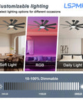 52 Inch Ceiling Fan With Light And Remote, Reversible DC Motor, Dimmable LED With 3 Color Temperatures, Timer in various light settings