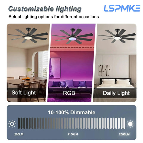 52 Inch Ceiling Fan With Light And Remote, Reversible DC Motor, Dimmable LED With 3 Color Temperatures, Timer in various light settings