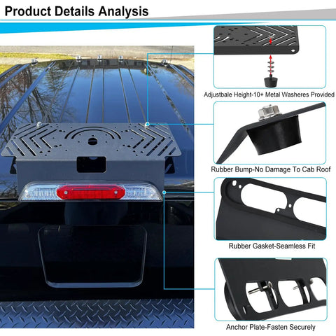 Drill Free Metal Light Bar Cab Mount for Ford F-150 2015 & Up, Ford F-250/F-550 2017 & Up showing rubber bump and gasket details
