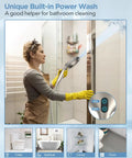 Person cleaning a shower door with Filtered Shower Head With Handheld Combo, Dual 2-In-1 Spa System With Massage.