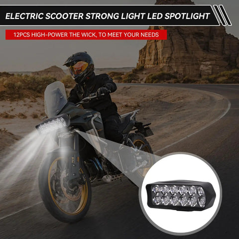 Kickass Brightness 12V-80V LED Headlight for motorcycles showing 1200 lumen light beam on road at night