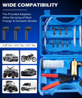 All-In-One Brake Bleeder Kit With Hand Vacuum Pump And Adapters Pressure Gauge For Bleeding Brakes in blue case with adapters