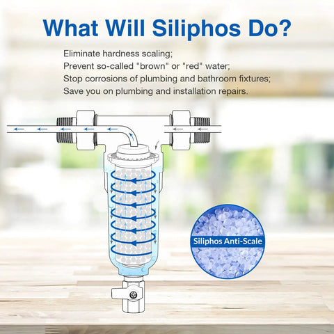 Diagram of Whole House Spin Down Sediment Filter, No Hassle Reusable Pre Filter With Siliphos To Stop Scale And Corrosion, Easy Install, 1 Inch MNPT, Three Quarter Inch FNPT, Three Quarter Inch MNPT, BPA Free