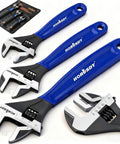 Go-To Three Piece Adjustable Wrench Set With 6, 8, 10 Inch Wide Jaw Wrenches In Black Oxide Cr-V Steel With Metric And SAE Scales