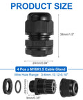 M16 Cable Gland 4 Pack Waterproof Nylon Sealed Joint For Cable Fixing Wiring Repair And Gland Replacement With Two Wire Holes For 3 To 4 Mm Cables Black All Weather Heavy Duty Enclosure Saver