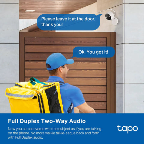 2K Plus Indoor Outdoor Wired Security Camera With Color Night Vision And Person Pet Vehicle Detection, Baby Monitor, Weatherproof IP66, C120 installed near door with delivery person.