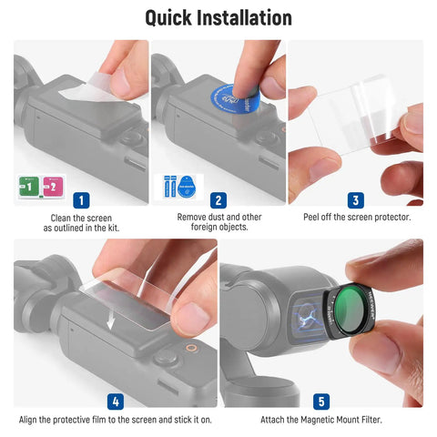 Steps to install Variable ND And 1/4 Black Diffusion Filter For Mist Cinematic Effect Magnetic Filter Accessory for DJI Osmo Pocket