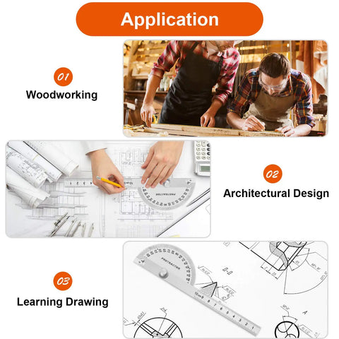 Applications of Two Arm Stainless Steel Protractor And Ruler Combo For Woodworking 0 To 180 Degrees 0 To 4 Inches Measuring Tool in various projects