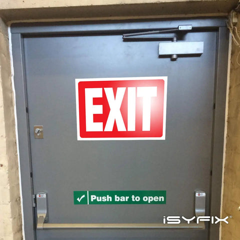 2 Pack 10x7 Inch Exit Sign Stickers on door, red and white emergency labels, Premium Self-Adhesive Vinyl for UV protection, indoor use