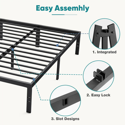 Easy assembly features of Full Size Metal Platform Bed Frame With Underbed Storage, Legit Heavy Duty Reinforced Steel Mattress Foundation.